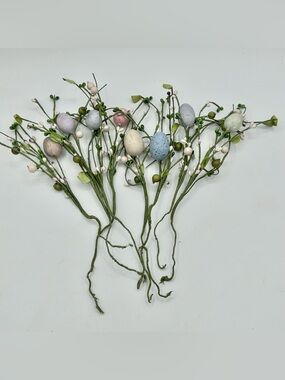 Artificial Easter Egg Stem Spring Berry Picks Speckled Eggs 14" Lot of 8